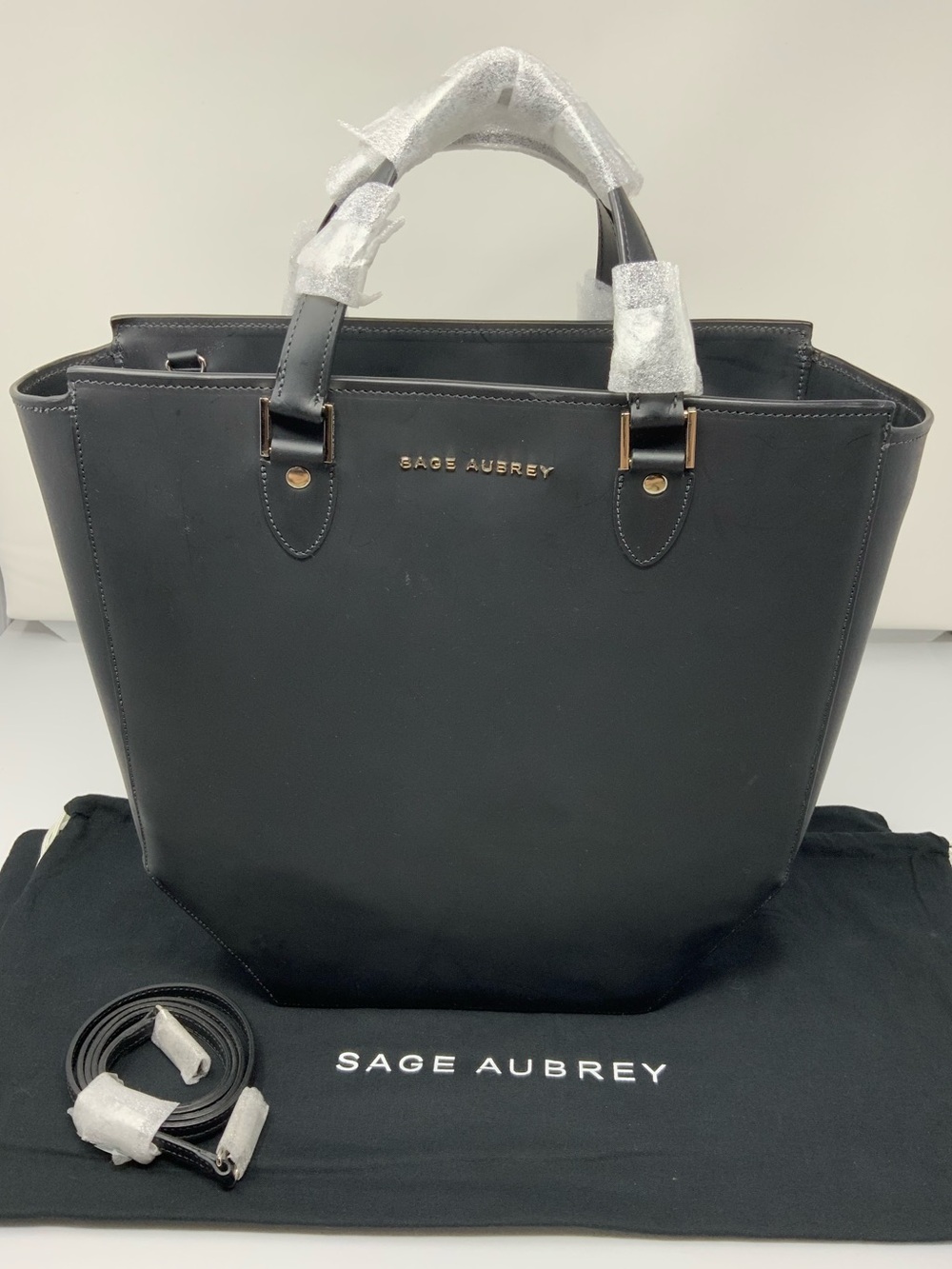 Sage Aubrey Lordes Black Leather Tote Bag Structured Carryall